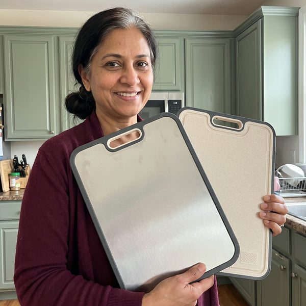 Home cook preparing food on a Titanium Wares cutting board