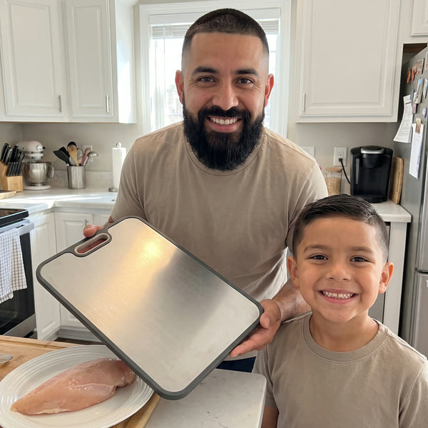 Home cook preparing food on a Titanium Wares cutting board