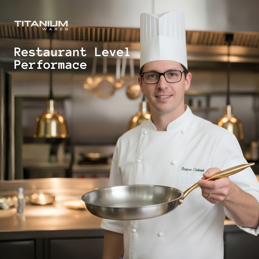 Chef holding the Titanium Wares Pure Titanium Frying Pan Pro