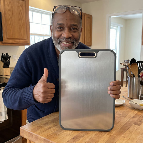 Home cook preparing food on a Titanium Wares cutting board