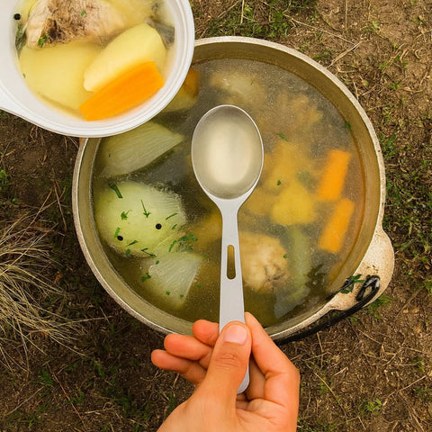 Titanium spoon at a camp meal