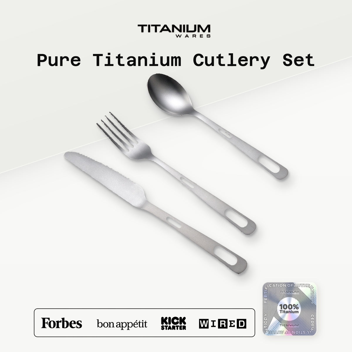 Titanium Wares pure titanium cutlery set: spoon, fork and knife