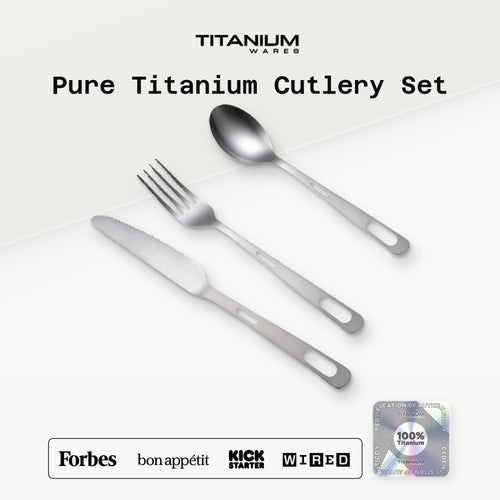 Titanium Wares pure titanium cutlery set: spoon, fork and knife