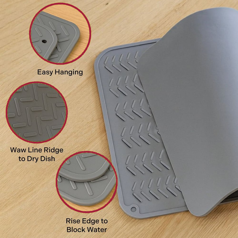 Wave-line ridges and raised edge of the silicone mat for drying dishes