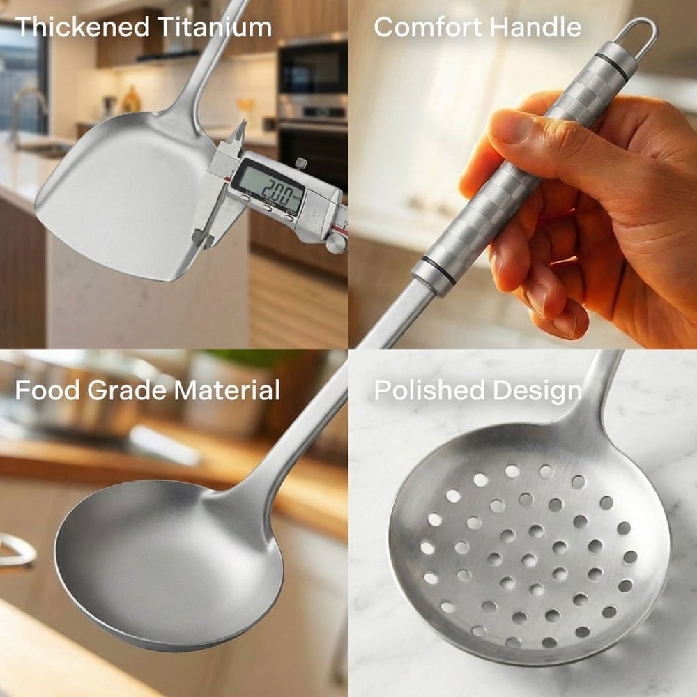 Close-ups of thickened titanium heads and comfort handles