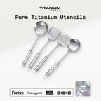 Titanium Wares pure titanium utensils: skimmer, wok turner, slotted spatula and ladle